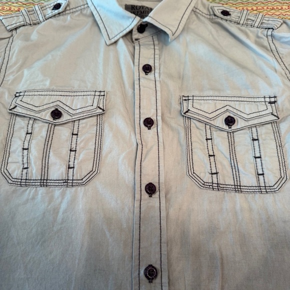 Mens Royal Premium Gradient Gray Roll-up sleeve Button-Up Shirt Size Medium - Picture 11 of 13